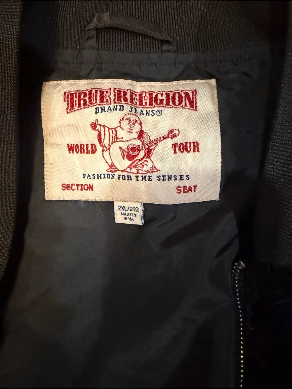 True Religion Men's Black Checker Bomber Jacket 2XL